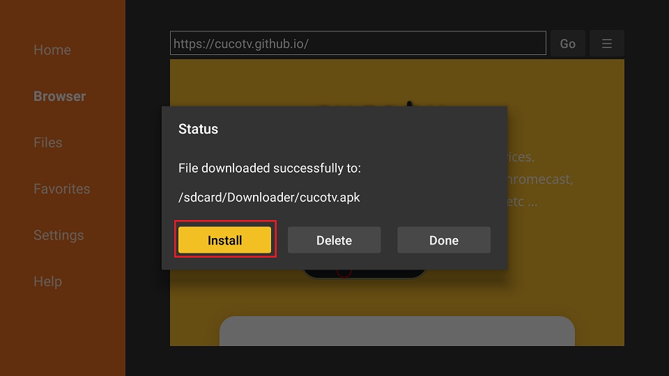 To begin the installation process, click on Install. cucotv